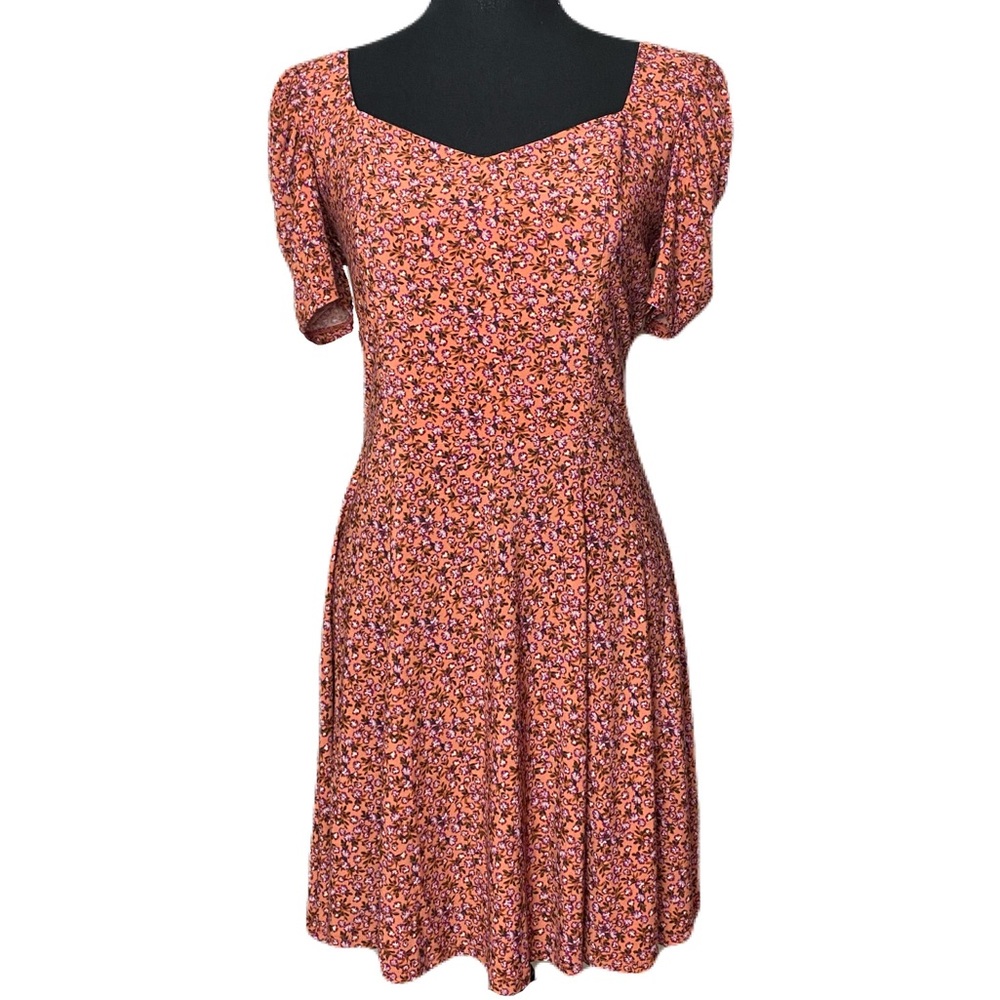 Floral Square Neck Mini Dress in Rust Pink